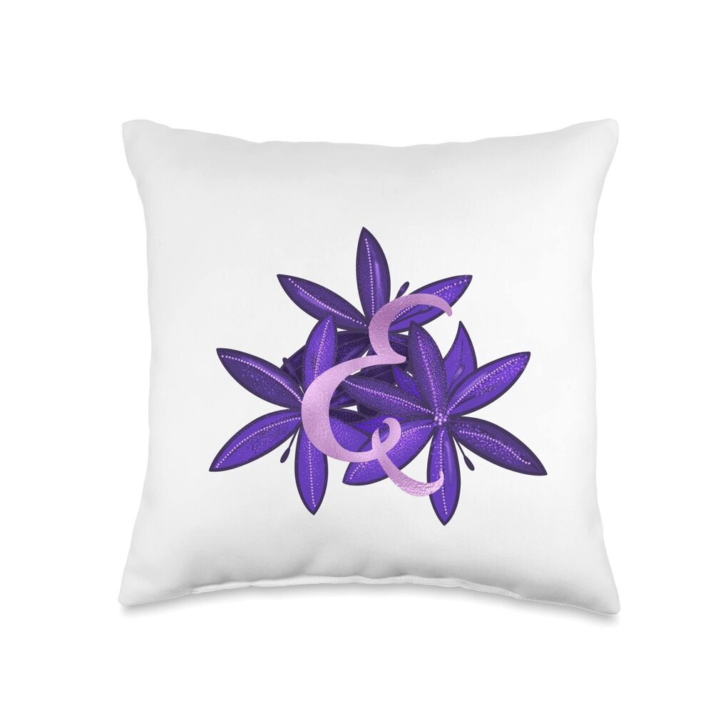 1665 Lilac Initial Letter E Monogram Purple Floral Throw Pillow